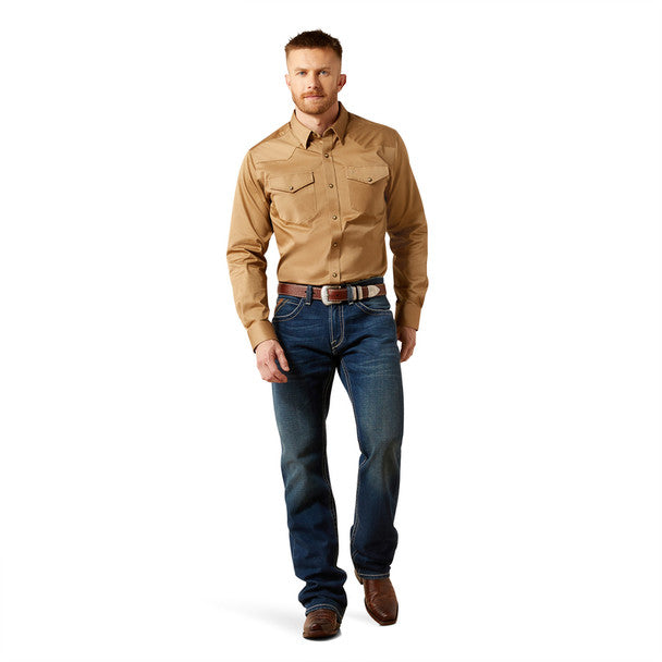 Solid Twill Fitted Khaki Shirt