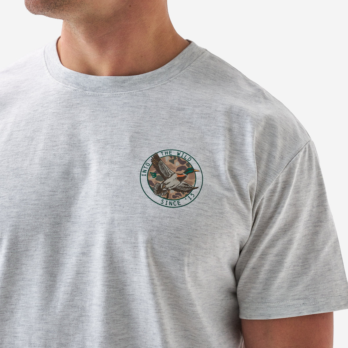 SS Tee - Camo Mallard Duck - Heather Ash Grey