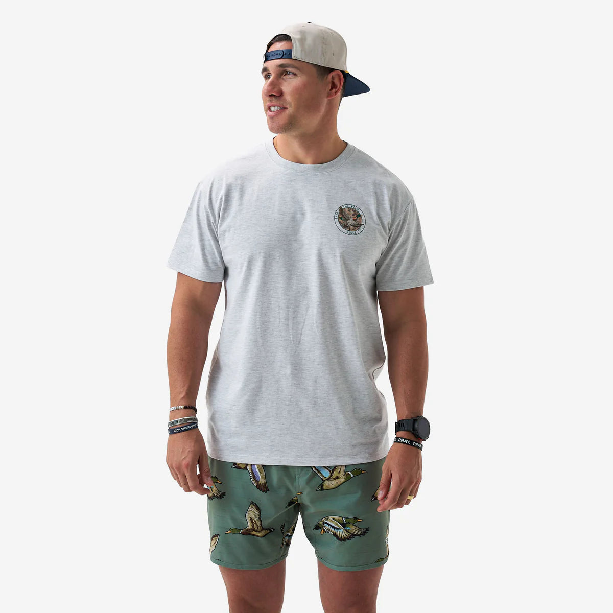 SS Tee - Camo Mallard Duck - Heather Ash Grey