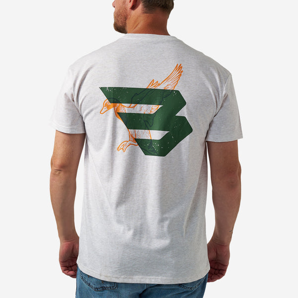 Short Sleeve Tee - Duck Flying B (Green) Logo - Oatmeal