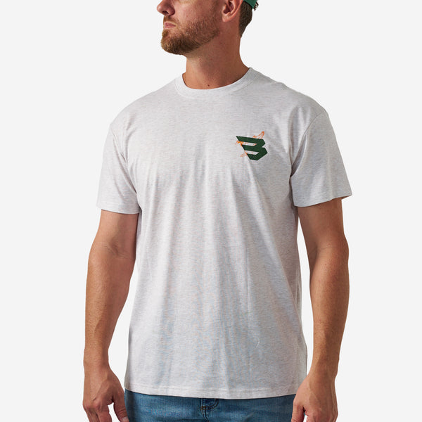 Short Sleeve Tee - Duck Flying B (Green) Logo - Oatmeal