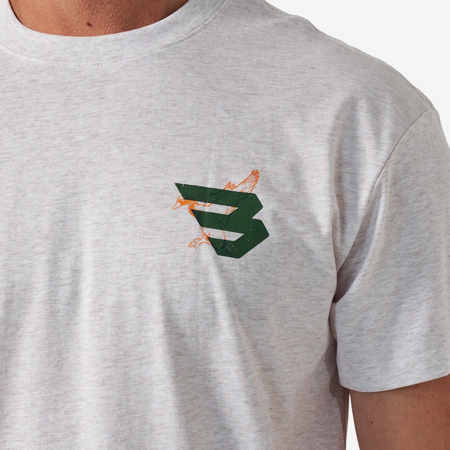 Short Sleeve Tee - Duck Flying B (Green) Logo - Oatmeal