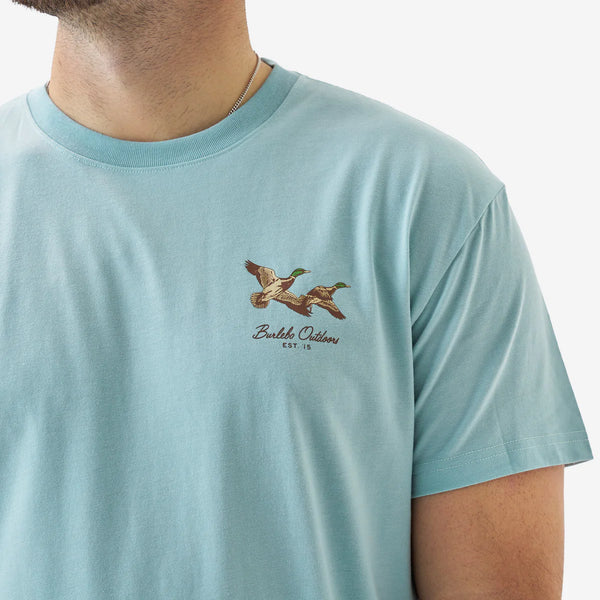 SS Tee - Flying Mallards - Heather Sky Blue