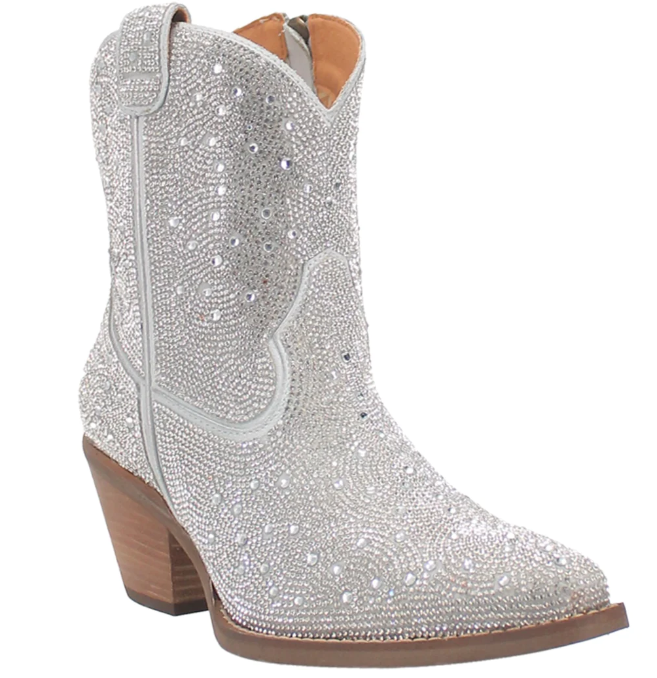 Rhinestone Cowgirl Leather Bootie - Silver