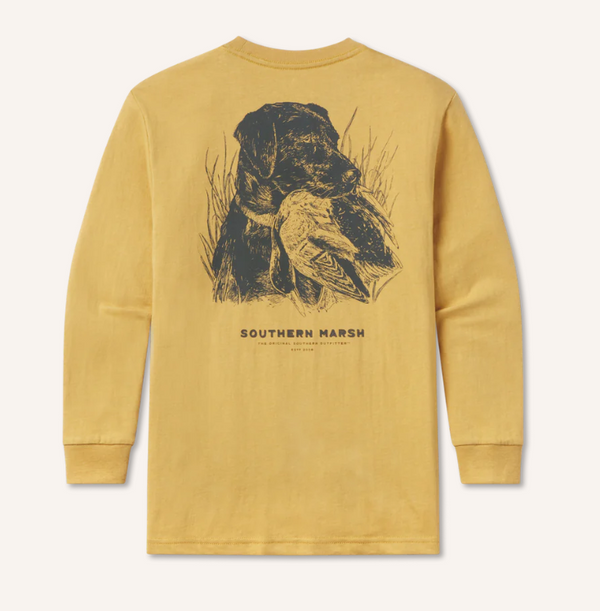 Youth Gun Dog Collection Black Lab LS Tee- Khaki