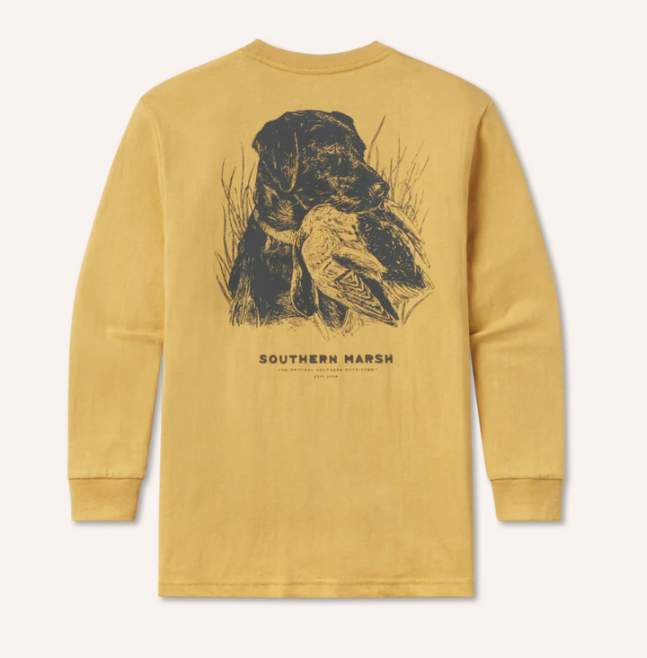 Youth Gun Dog Collection Black Lab LS Tee- Khaki