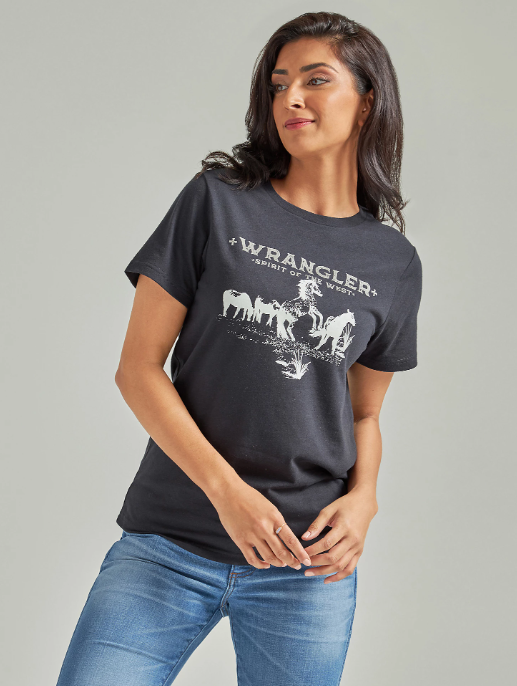 Women's Wrangler Western Graphic Reg Fit Tee - Bucking Horse Black