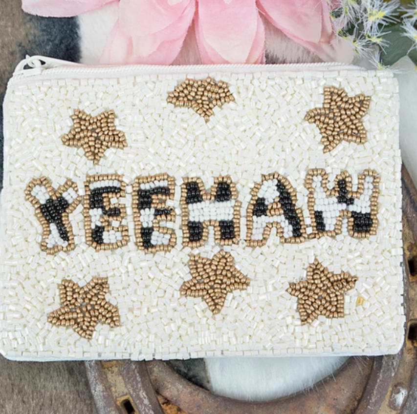 Yeehaw' White Seed Bead Coin Purse