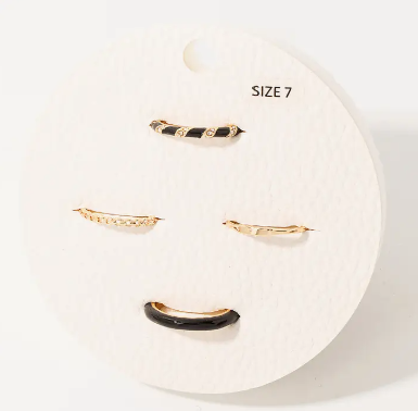 Assorted Enamel Ring Set - Black/Gold