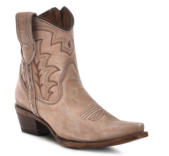 Ladies Sand Ankle Zippered Embroidery Snip Boot