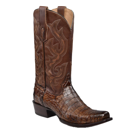 Honey Brown Caiman Embroidery Narrow Square Toe