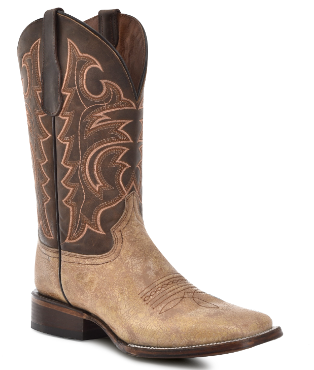 Men's Shedron Embroidery Wide Square Toe - Tan
