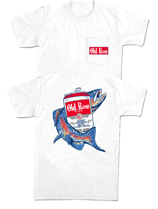 Old Row Outdoors Fishing Beer Can Pocket Tee - White
