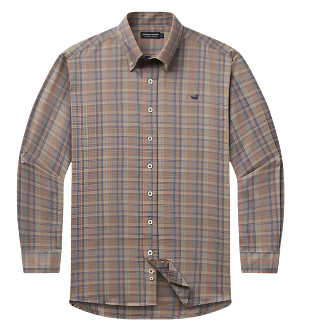 Benton Grid Dress  Shirt - Burnt Taupe