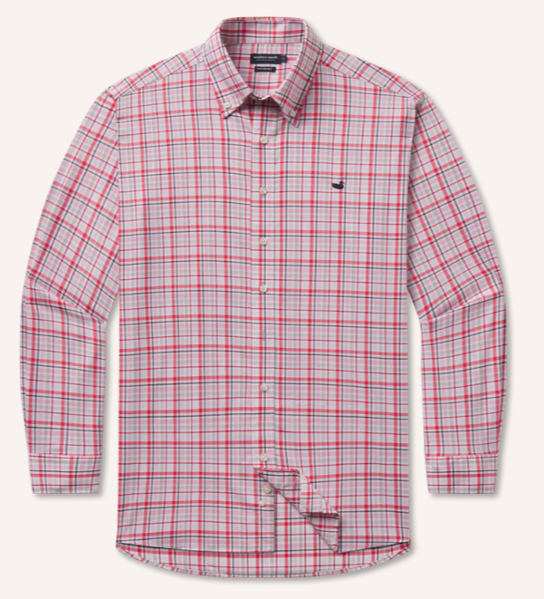 Van Buren Performance Grid Dress Shirt - Crimson & Light Gray