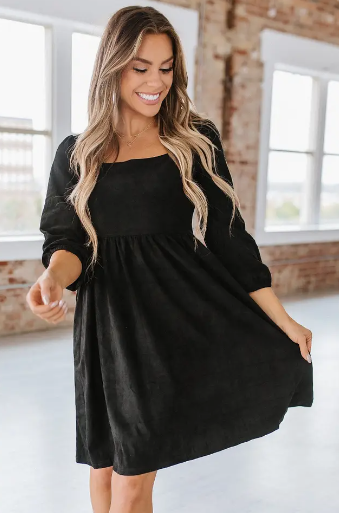 Lillih Washed Square Neck Dress - Black