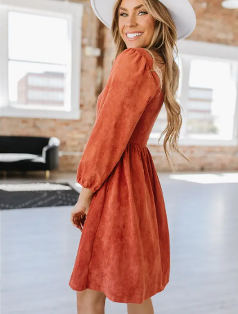 Lillih Washed Square Neck Dress - Brown