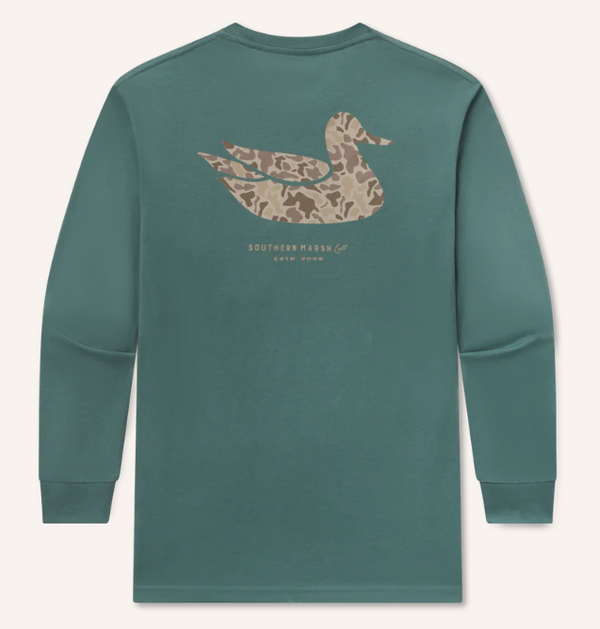 Youth Duck Originals Tee - Camo - Long Sleeve - Hunter Green