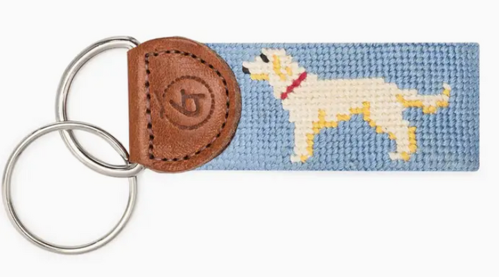 Yellow Lab Needlepoint Keychain - Light Blue