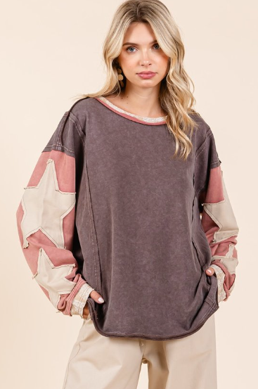 Star Patch Terry Fabric Sweater