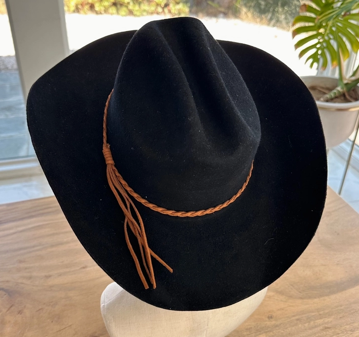 Premium Cattleman Cowboy Hat with Braid Suede Belt - Black