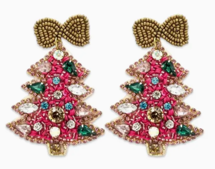 Pink Crystal Christmas Tree Earring