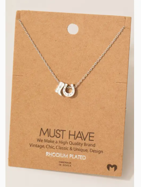 Gold Dipped Cowboy Boots Horse Shoe Charm Necklace - Silver