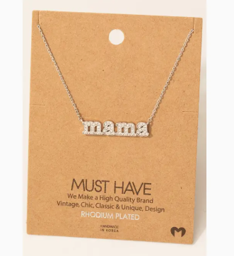 Gold Dipped Pave Mama Pendant Necklace - Silver