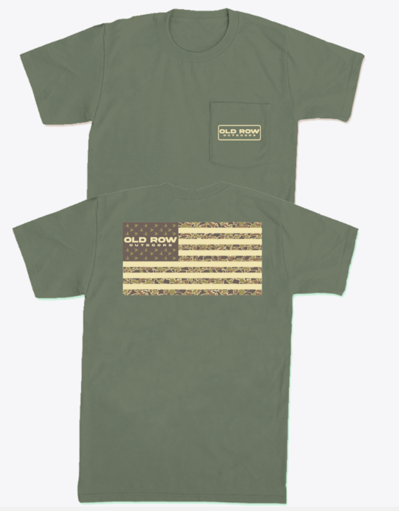 80s Camo Flag Pocket Tee - Moss