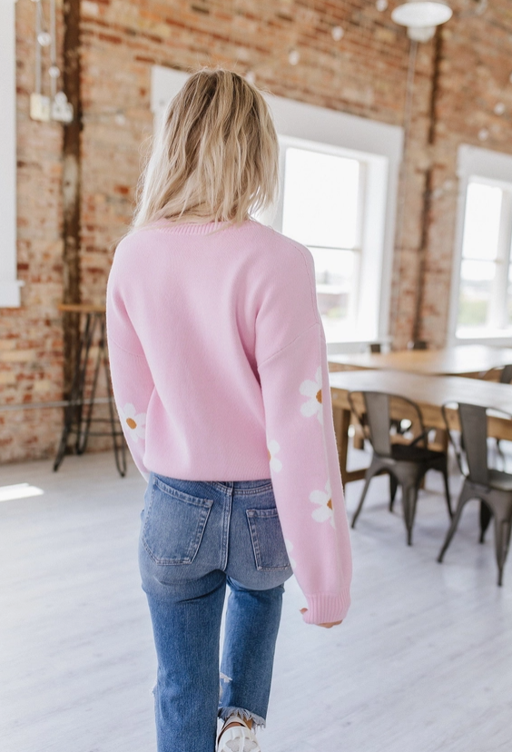 Khalani Flower Knit Sweater - Pink