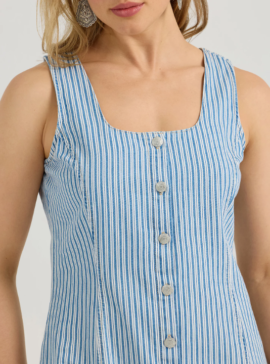 Women's Wrangler Western Button-Down Denim Dress in Railroad Stripe XL Women's Wrangler Western Button-Down Denim Dress in Railroad Stripe XL