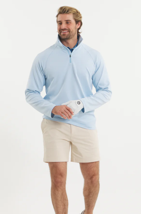 Southampton Performance Quarter Zip - Stripes - White & Light Blue