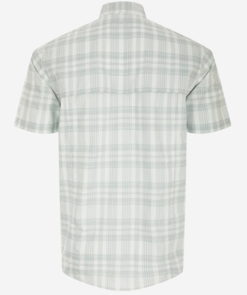Frat Faded Plaid Button Down Short Sleeve Shirt - Baltic Sea