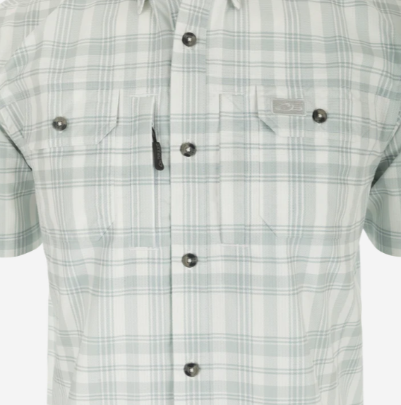Frat Faded Plaid Button Down Short Sleeve Shirt - Baltic Sea