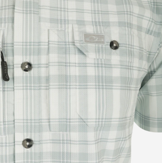 Frat Faded Plaid Button Down Short Sleeve Shirt - Baltic Sea
