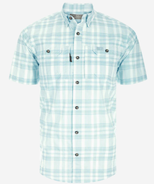 Frat Faded Plaid Button Down Short Sleeve Shirt - Baltic Sea