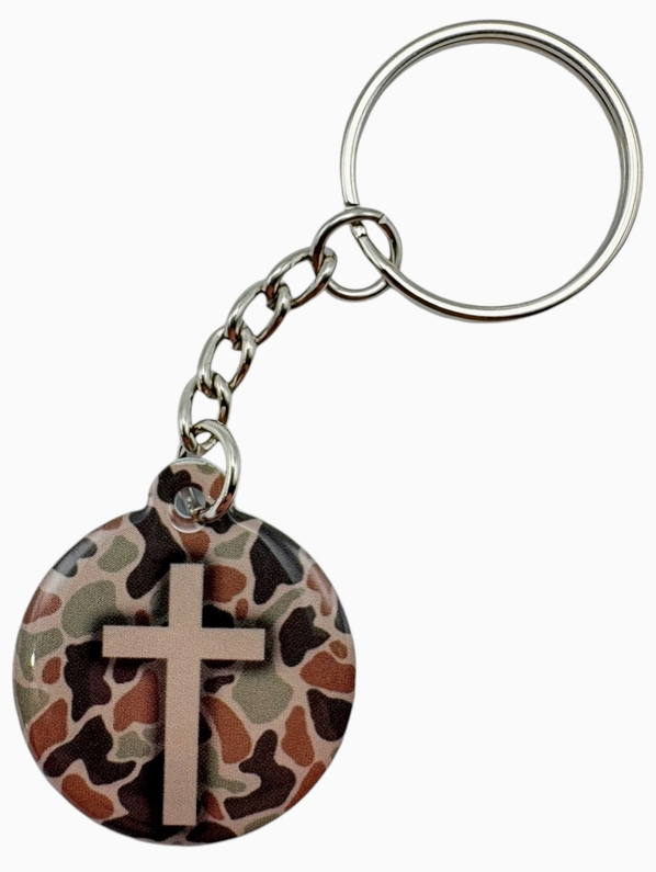 Tap To Pray™ - Prayer Tag Keychains - River Rock Camo + Cross
