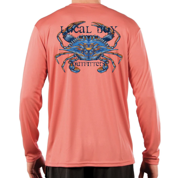 Painted Blue Crab Performance Shirt - Salmon