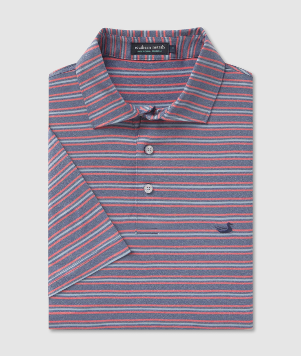Maybourne Featherlight Stripe Polo - Crimson & Slate