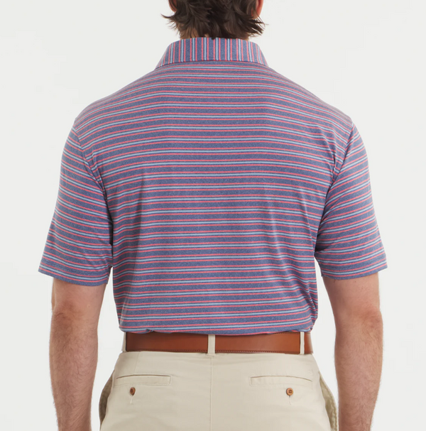 Maybourne Featherlight Stripe Polo - Crimson & Slate
