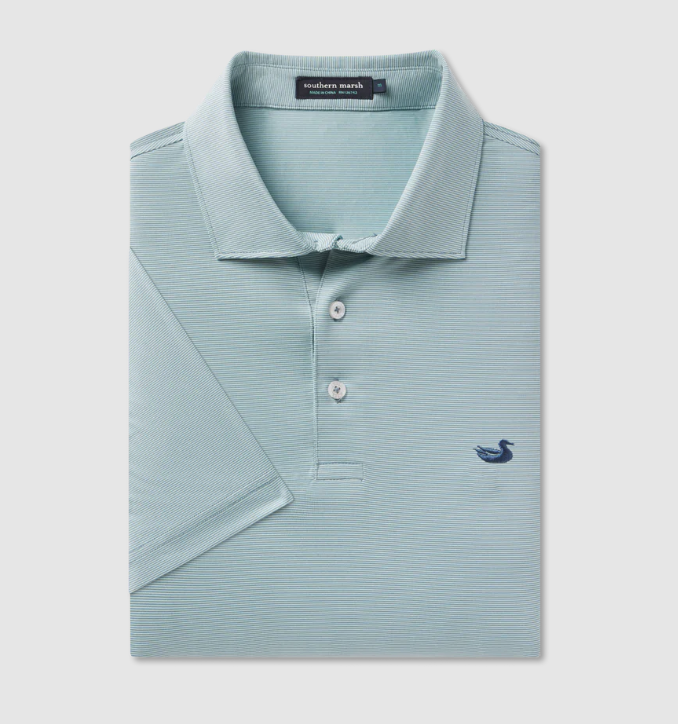 Bermuda Performance Polo - Wellington Stripe - Antigua Blue