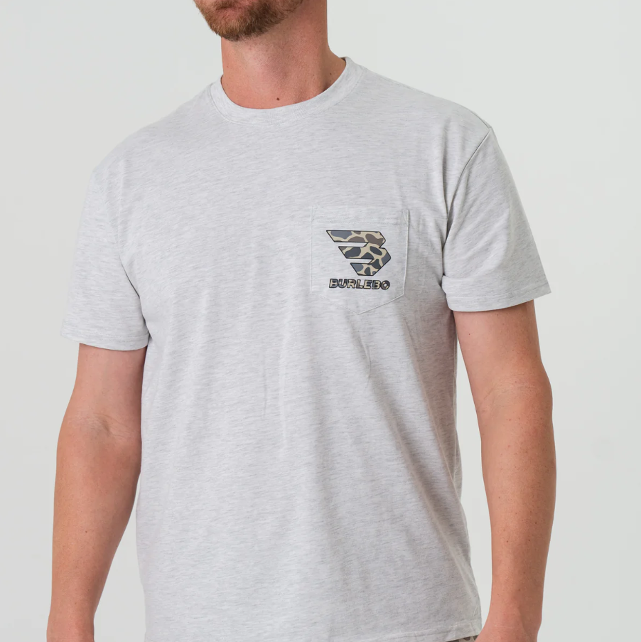 SS - Flying B Deer Camo Logo - Heather Ash Grey