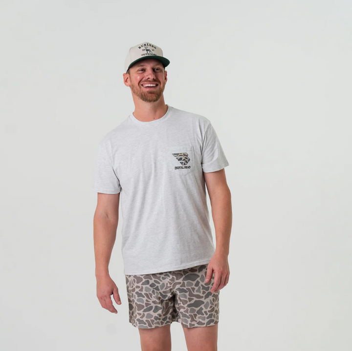 SS - Flying B Deer Camo Logo - Heather Ash Grey
