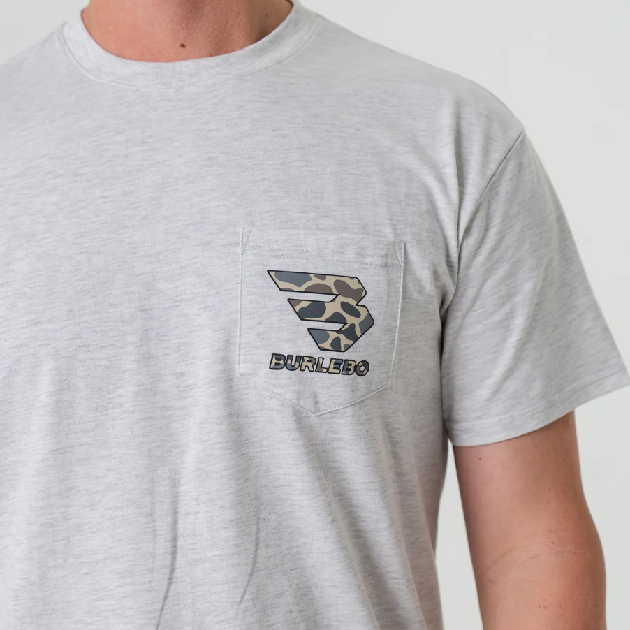 SS - Flying B Deer Camo Logo - Heather Ash Grey