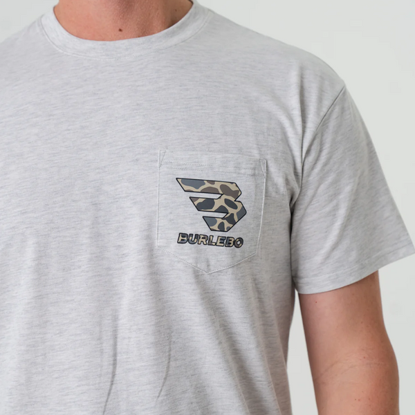 SS - Flying B Deer Camo Logo - Heather Ash Grey