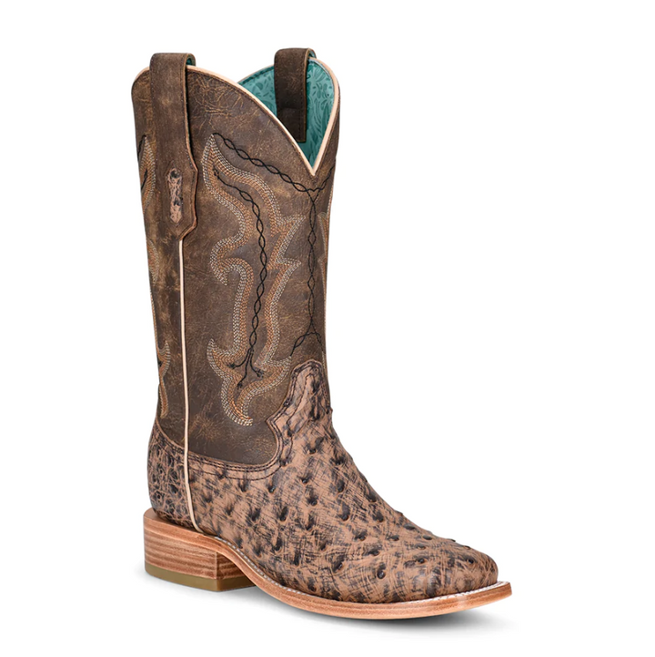 Corral Women's Capuchino Ostrich Embroidered Wide Square Toe