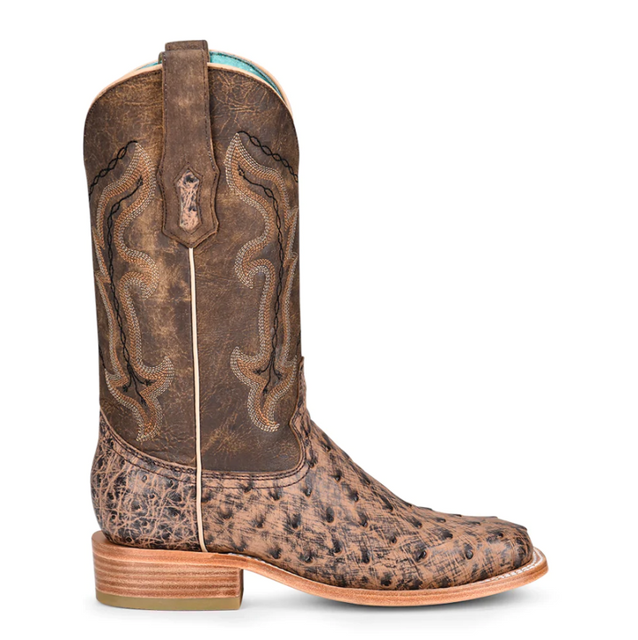 Corral Women's Capuchino Ostrich Embroidered Wide Square Toe