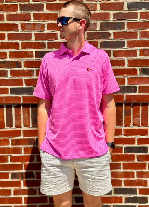 The Birdie Performance Polo - Ruby Pink & White