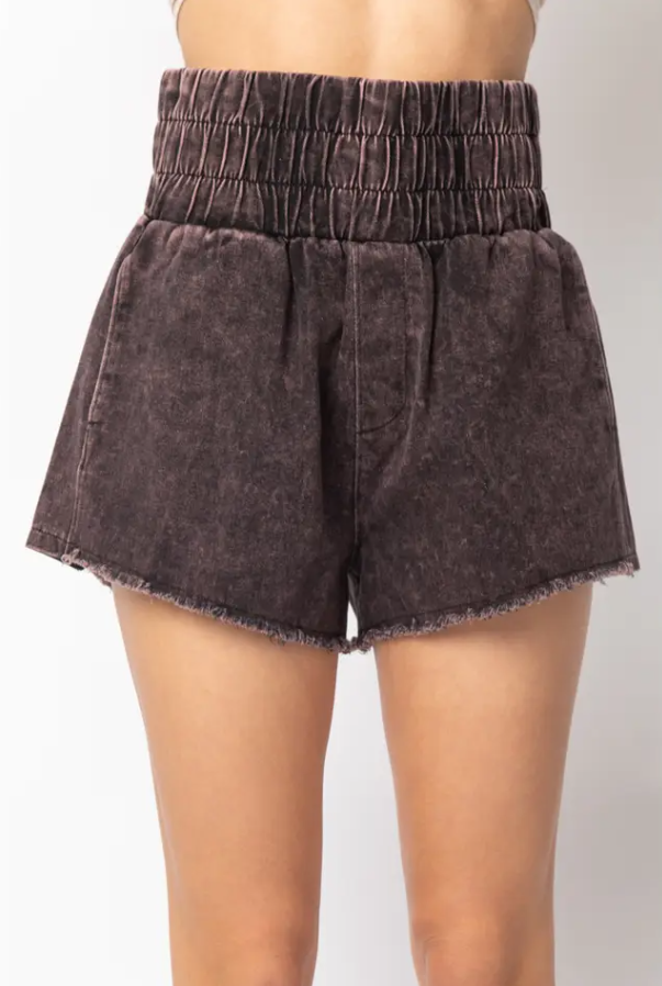 High Waisted Washed Twill Short - Black