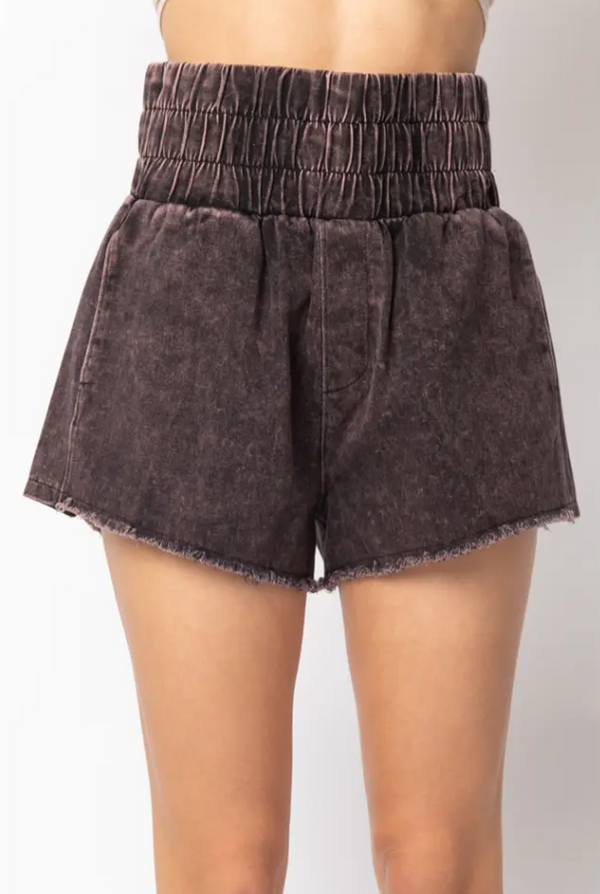 High Waisted Washed Twill Short - Black